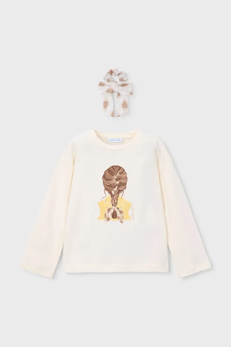Dječja pamučna majica dugih rukava Mayoral boja: bež, 3020