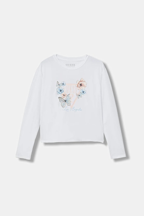 Detské tričko s dlhým rukávom Guess biela farba, J6RI33 K6YW4