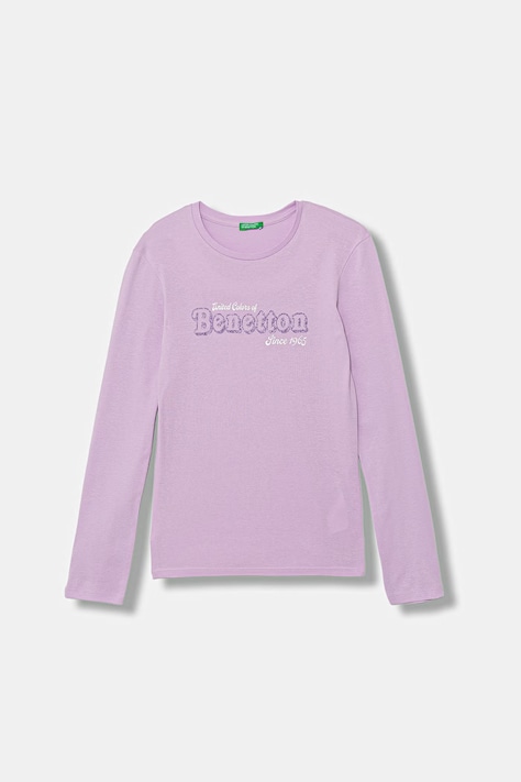 Detské bavlnené tričko s dlhým rukávom United Colors of Benetton fialové 3I9WC10S7