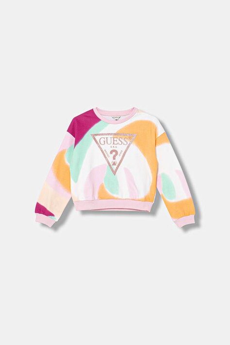 Guess bluza bawełniana dziecięca kolor różowy wzorzysta J6GQ01 KA6R4