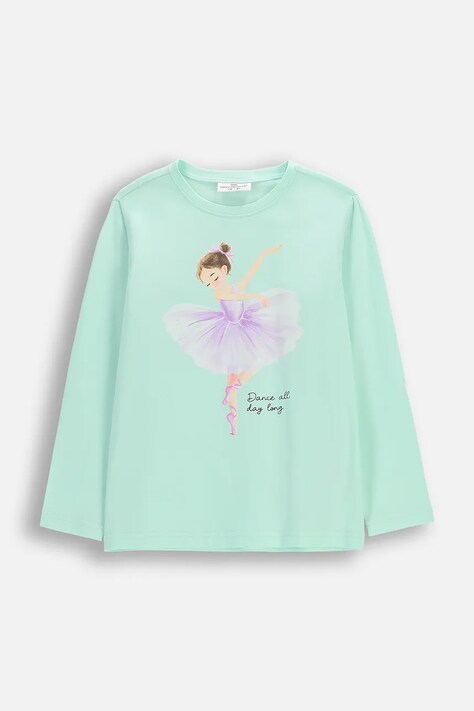 Coccodrillo longsleeve dziecięcy kolor turkusowy EVERYDAY GIRL