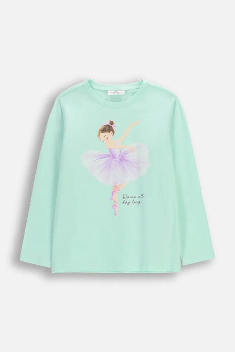 Dětské tričko s dlouhým rukávem Coccodrillo tyrkysová barva, EVERYDAY GIRL