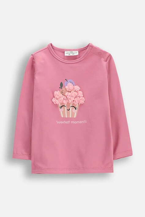 Coccodrillo tričko s dlhým rukávom detské bavlnené s elastanom ružová HELLO LITTLE GIRL NEWBORN
