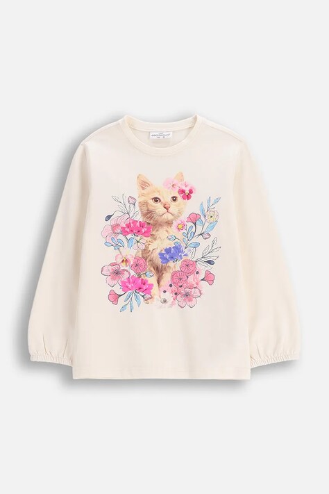 Coccodrillo tričko s dlhým rukávom detské s bavlnou béžové FANTASY SPRING GIRL KIDS