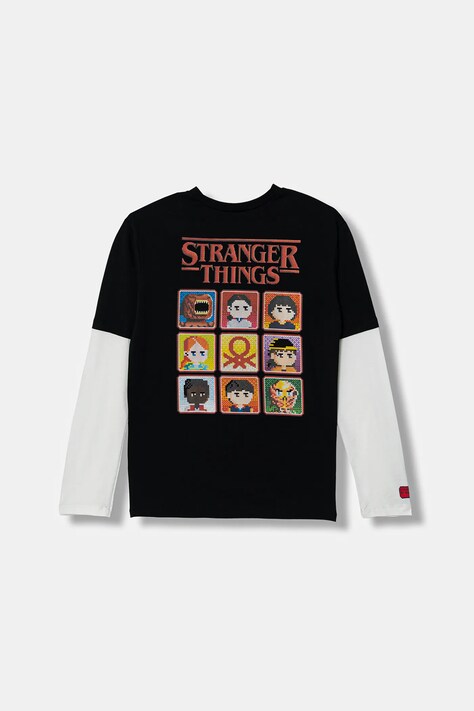 United Colors of Benetton longsleeve bawełniany dziecięcy kolor czarny z nadrukiem 3BL0C10R2