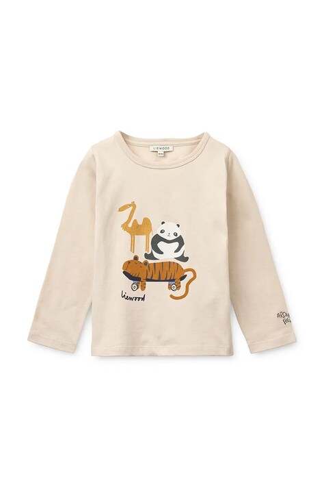 Detská bavlnená košeľa s dlhým rukávom Liewood Apia Placement Longsleeve T-shirt béžová farba, s nášivkou, LW20675