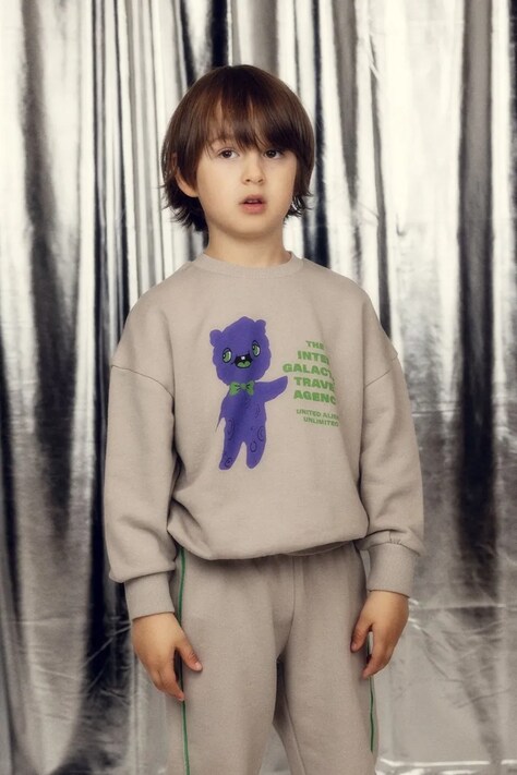 Mini Rodini bluza bawełniana dziecięca Alien travel agency kolor szary z nadrukiem 26220121