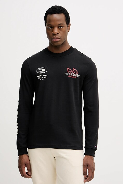 Tommy Hilfiger longsleeve bawełniany kolor czarny z nadrukiem MW0MW41467