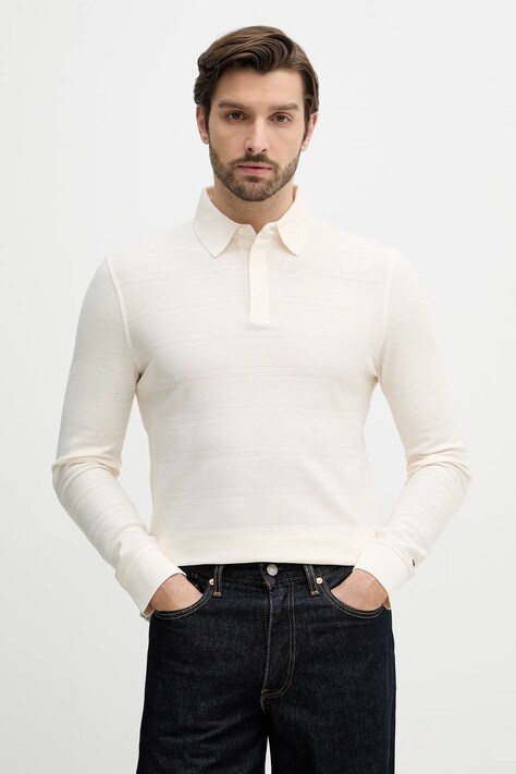 Tommy Hilfiger longsleeve bawełniany kolor beżowy gładki MW0MW41930