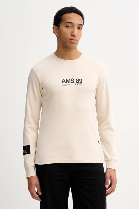 G-Star longsleeve bawełniany kolor beżowy z nadrukiem D26867-D976