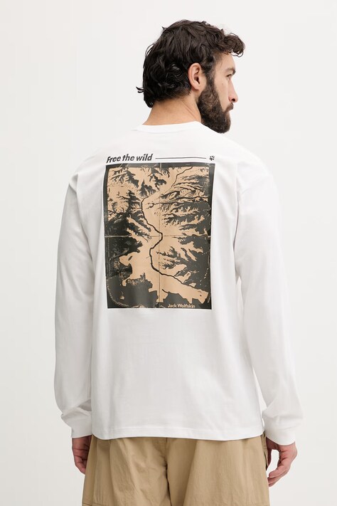 Jack Wolfskin longsleeve męski bawełniany Confident biały A65918