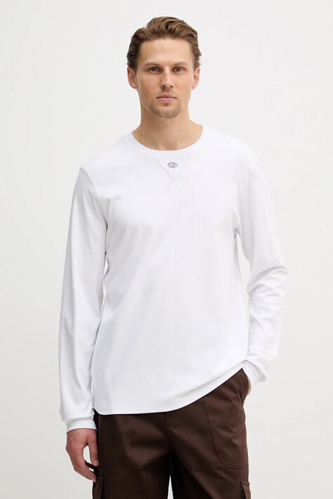 Diesel longsleeve bawełniany T-MADJUST-LS-TR kolor biały gładki A19967.0AIJU