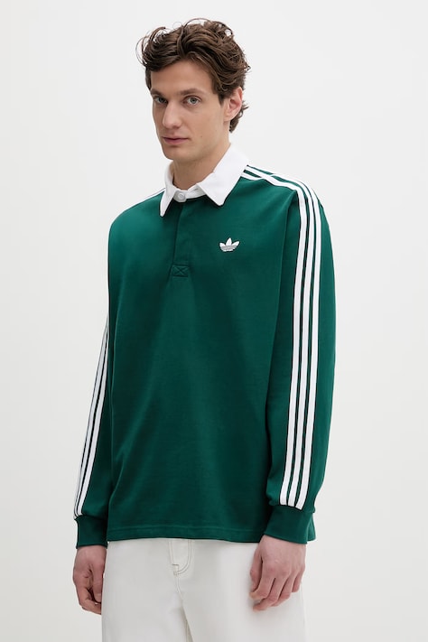 Bavlnené tričko s dlhým rukávom adidas Originals zelená farba, s nášivkou, KE3572
