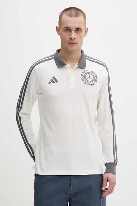 adidas tričko s dlhým rukávom pánske s bavlnou x Mercedes béžové KE8281