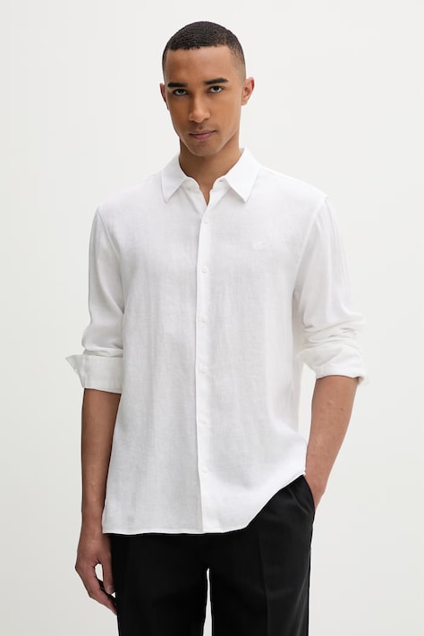 Calvin Klein koszula męska z lnem biała gładka LV04LE125G