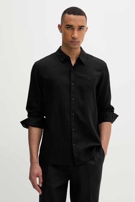 Calvin Klein koszula męska z lnem czarna LV04LE125G