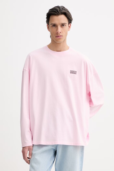 American Vintage longsleeve bawełniany kolor różowy z nadrukiem MGIX02B