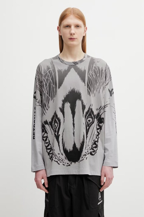 Y-3 x F1 WOLF LS TEE longsleeve męski bawełniany szary KS7830