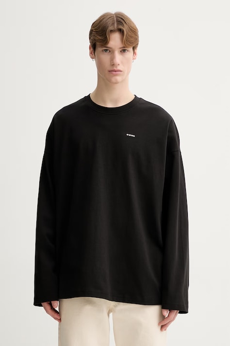 Bavlnené tričko s dlhým rukávom G-Star Heavy jersey oversized čierna farba, jednofarebné, D28608-D709