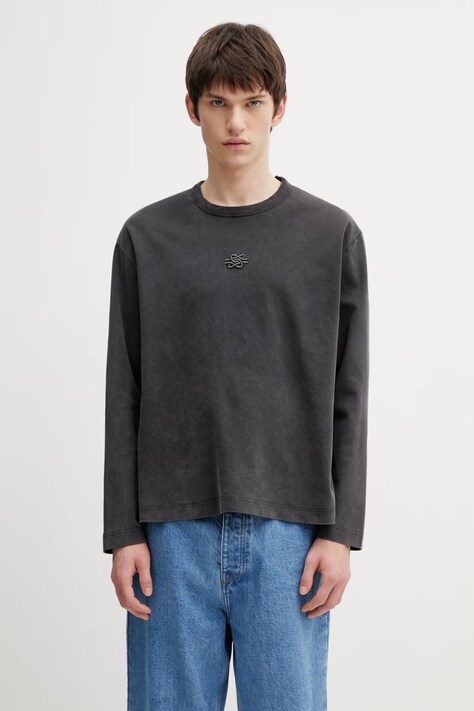 Filling Pieces longsleeve bawełniany Boxy Embroidered kolor czarny gładki 412631501284.136