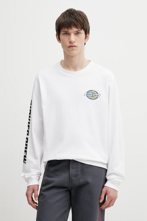 Dickies longsleeve bawełniany kolor biały z nadrukiem DK0A8A120WH1