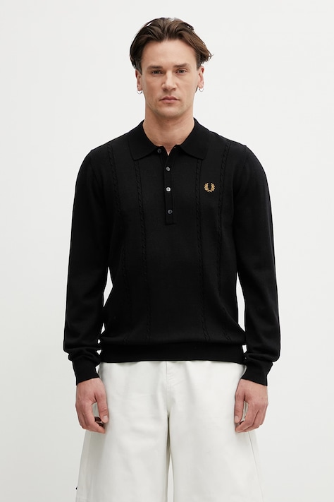 Fred Perry sweter męski z dodatkiem wełny czarny K2309