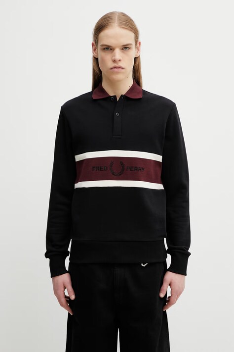 Fred Perry longsleeve bawełniany kolor czarny z aplikacją M2417