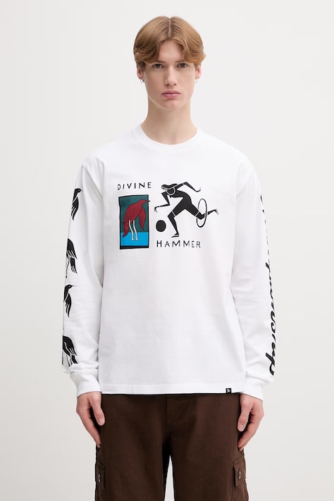 by Parra Divine hammer longsleeve męski bawełniany biały 55345