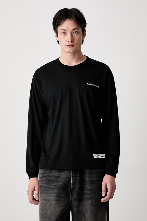 Neighborhood longsleeve męski z wełną czarny 261NINH.CSM01