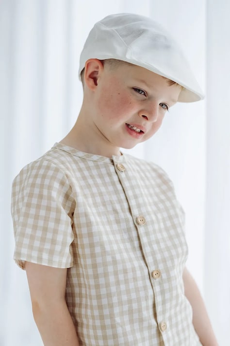 Jamiks kaszkiet dziecięcy z dodatkiem lnu VAIDAS beżowy JLI070