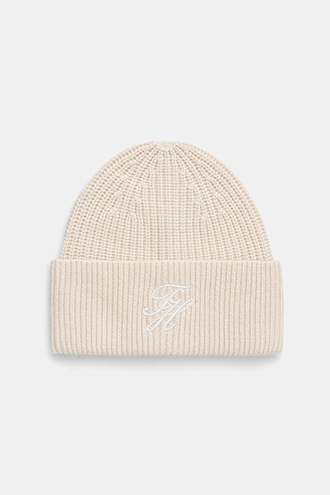 Tommy Hilfiger czapka wełniana kolor beżowy AW0AW18515