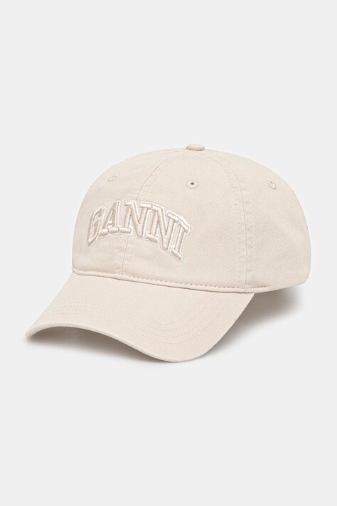 GANNI czapka z daszkiem bawełniana A6901 kolor beżowy A6901
