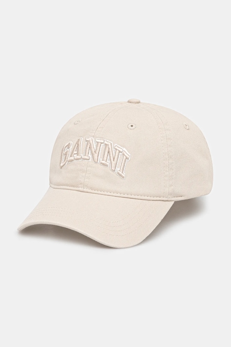 GANNI czapka z daszkiem bawełniana A6901 kolor beżowy A6901