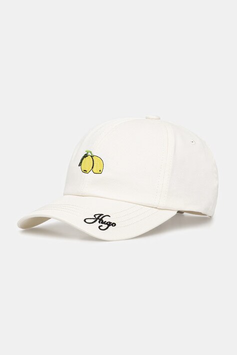 HUGO czapka z daszkiem damska bawełniana Ally-E-F beżowa 50562299