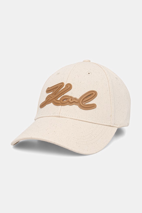 Karl Lagerfeld czapka z daszkiem damska bawełniana K/SIGNATURE beżowa B2W33023