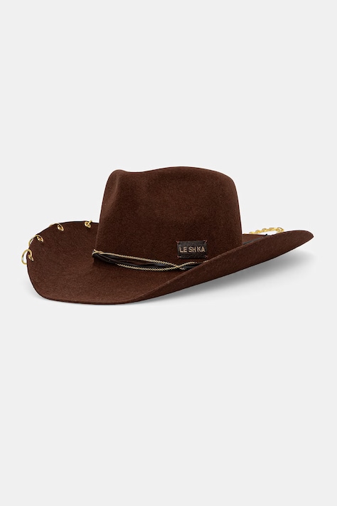 LE SH KA headwear kapelusz z szerokim rondem damski wełniany Brown Cowboy brązowy Brown Cowboy