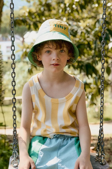 Otroški klobuk Tinycottons COLOR BLOCK BUCKET HAT turkizna barva, SS26-516