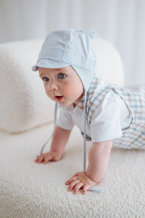 Jamiks czapka uszatka niemowlęca bawełniana DAMIEN niebieska JLI153