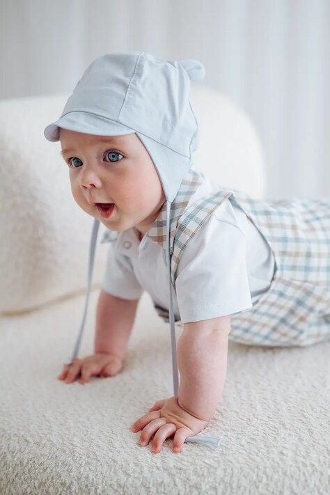 Jamiks czapka uszatka niemowlęca bawełniana DAMIEN niebieska JLI153