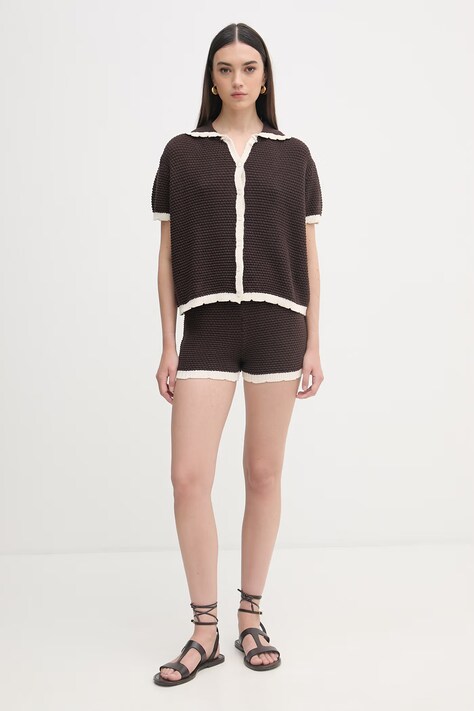 Haveone komplet damski z bawełną brązowy HNC-Q005