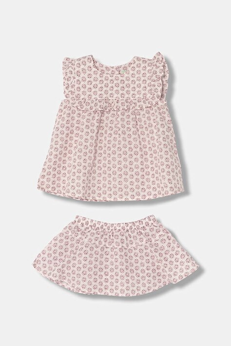 United Colors of Benetton sukienka letnia z lnem różowa w kwiaty 4NVDAK001