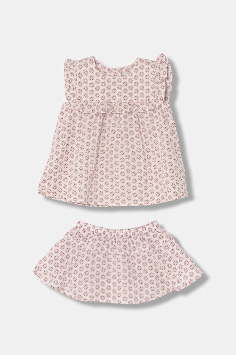 United Colors of Benetton sukienka letnia z lnem różowa w kwiaty 4NVDAK001