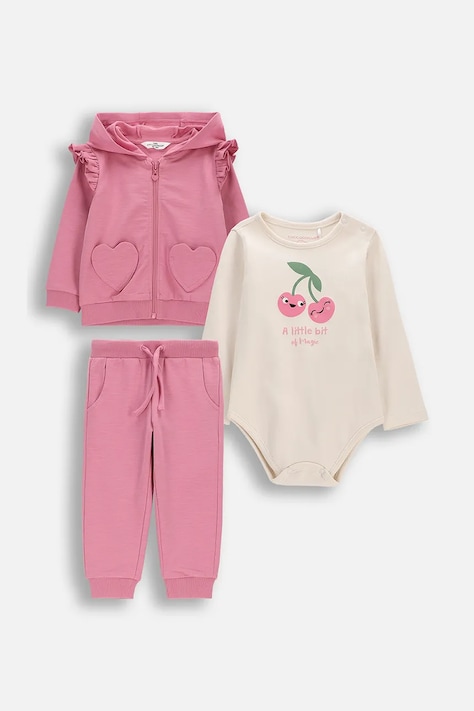 Coccodrillo komplet dresowy niemowlęcy bawełniany różowy HELLO LITTLE GIRL NEWBORN