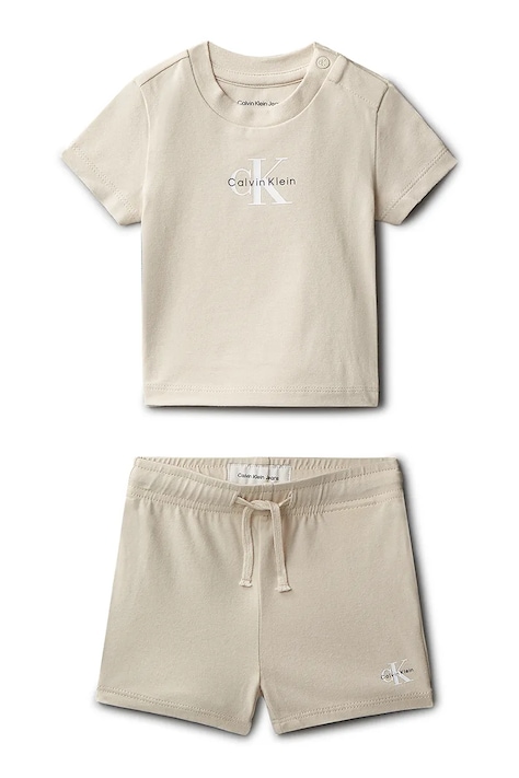Calvin Klein Jeans komplet niemowlęcy bawełniany beżowy LVCKSJI09B