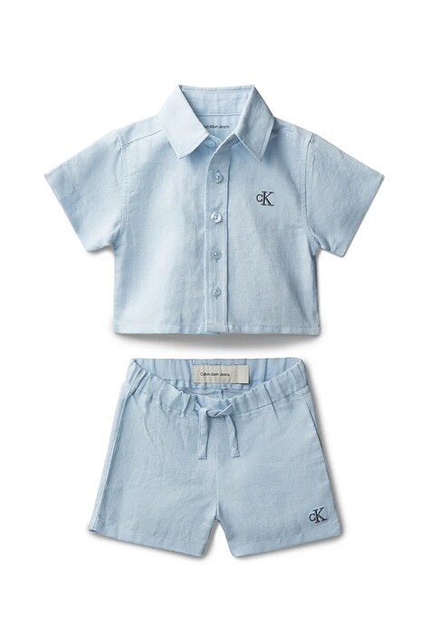 Calvin Klein Jeans komplet niemowlęcy z lnem niebieski LVCKSJI13B
