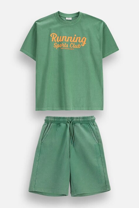 Coccodrillo dres dziecięcy bawełniany zielony I RUN FAST BOY JUNIOR