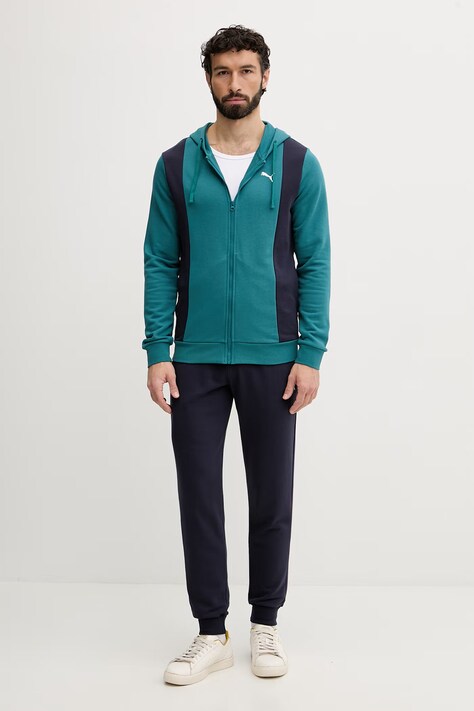 Puma komplet dresowy męski bawełniany Hooded Sweat suit turkusowy 691769
