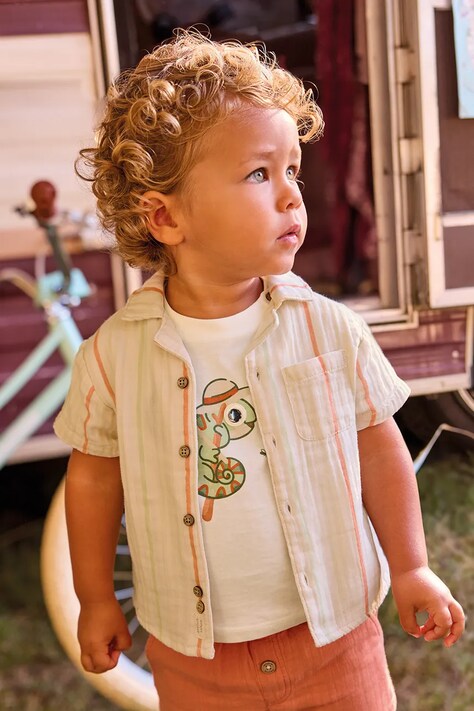 Παιδικό βαμβακερό πουκάμισο Mayoral χρώμα: μπεζ, 1113