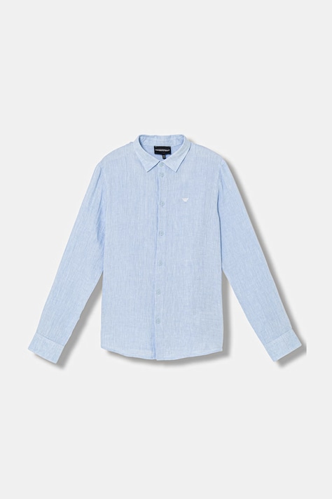 Emporio Armani koszula lniana dziecięca kolor niebieski 8N4CJ9 3NEEZ