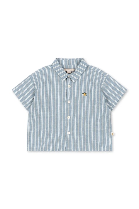 Detská bavlnená košeľa Konges Sløjd ELLIOT SS SHIRT GOTS modrá farba, KS104782